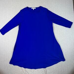 Sympli Women 10 Blue 3/4 Sleeve Slinky Knit Stretch Minimalist Casual Tunic Top